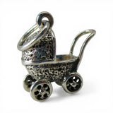 Sterling Silver Baby Carriage Charm for Bracelet New Mom Gift Pram Stroller 925