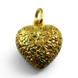 Sterling Silver Puffy Floral Heart Charm for Bracelet Gold Vermeil Vintage 75