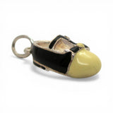 Sterling Silver Black Enamel Mary Jane Strap Shoe Charm for Bracelet Vintage