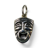Brocosi.com antiqued sterling silver comedy tragedy theater mask charm with a detailed laughing expression