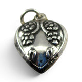 Sterling Silver Puffy Heart Charm for Bracelet Flowers on Vine Floral Vintage 42