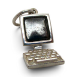 Brocosi.com antiqued sterling silver desktop computer charm with a vintage CRT monitor and keyboard design.