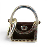 Sterling Silver Enamel Brown Handbag Bag Charm for Bracelet Purse Vintage New
