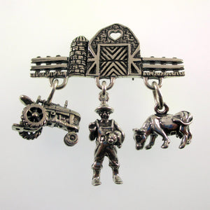 Sterling Silver Farm Charm Pin by Brown County Silver