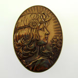 Girl with Sunflower Art Nouveau Brass Pin