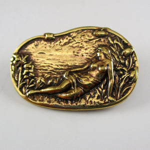 Reclining Lady in Garden Brass Pin