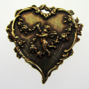 Cupid in Heart Brass Pin