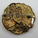 Lady before Flower Art Nouveau Brass Pin