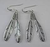 Sterling Silver Two Feathers Dangle Earrings