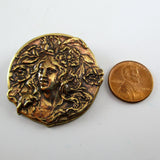 Flower Hair Lady Art Nouveau Brass Pin