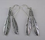 Sterling Silver Two Feathers Dangle Earrings