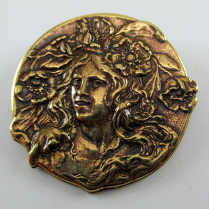 Flower Hair Lady Art Nouveau Brass Pin