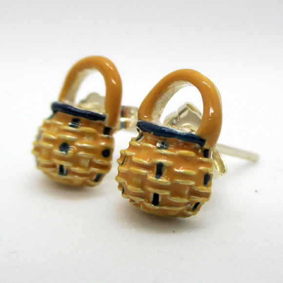Enamel Acorn Basket Earrings