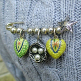Sterling Silver Heart Charm Hanger Holder Safety Pin w/ Beads Vintage BCS New