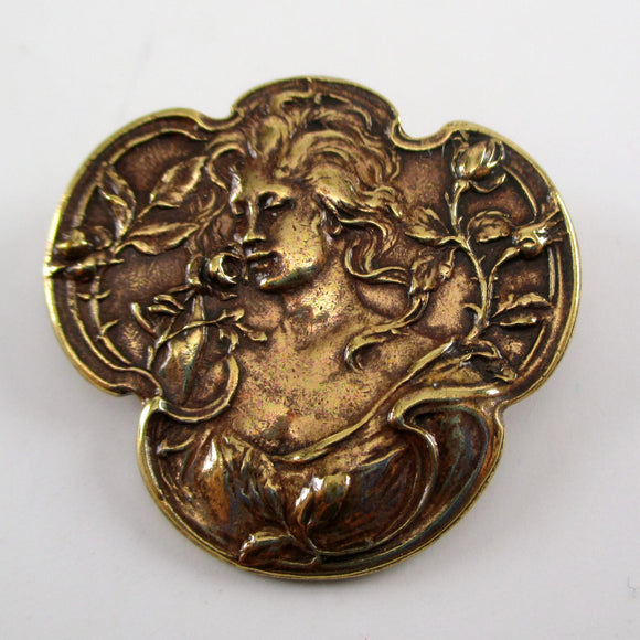 Orchid-shaped Brass Pin Woman with Flowers